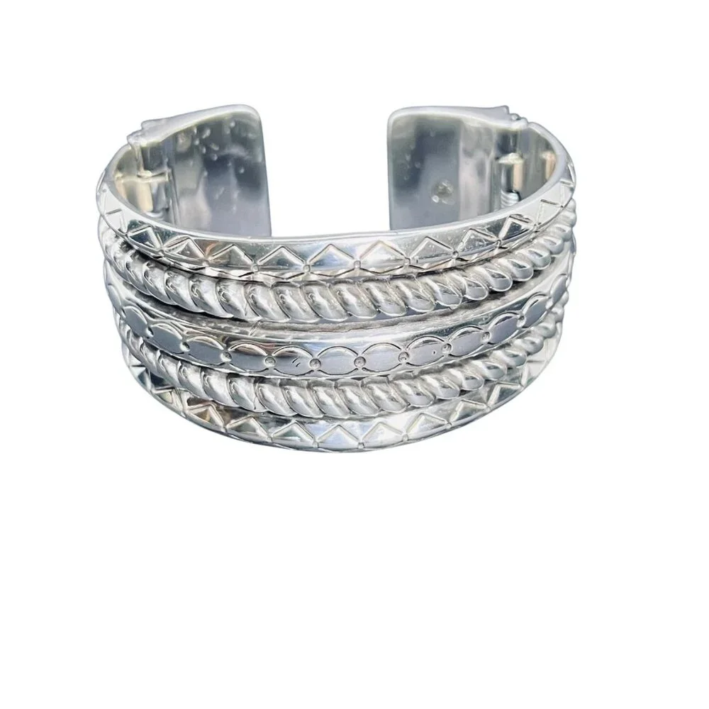 Brighton Tropic Heart Silver Tone Hinged Cuff Bracelet (5931) - Picture 2 of 7